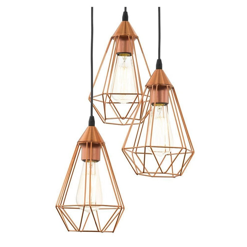 Tarbes 3 Light Black | Copper Diamond Wire Pendant Light - Lighting.co.za