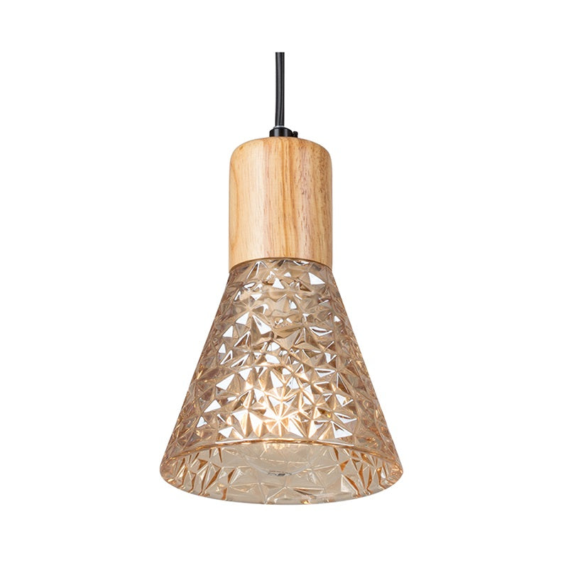 Lucca Amber or Clear Glass Wood Look Pendant Light - Lighting.co.za