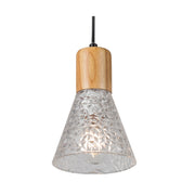 Lucca Amber or Clear Glass Wood Look Pendant Light - Lighting.co.za