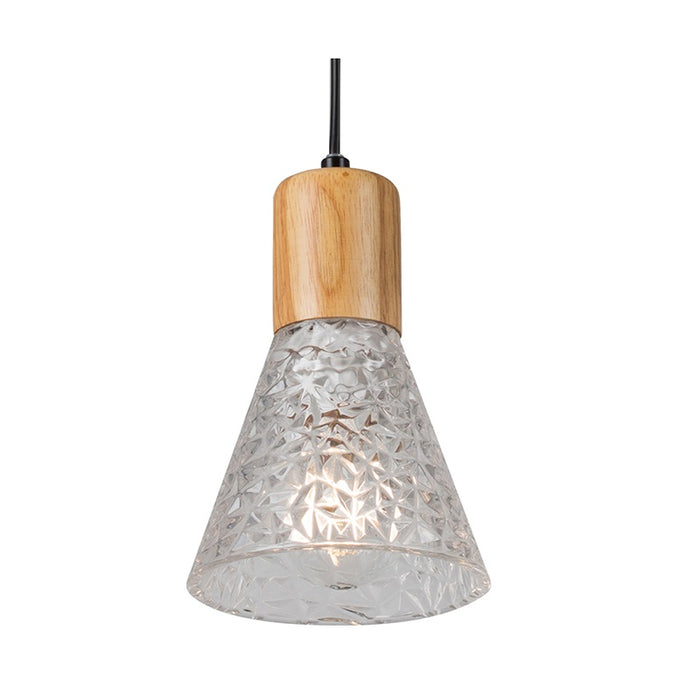 Lucca Amber or Clear Glass Wood Look Pendant Light - Lighting.co.za