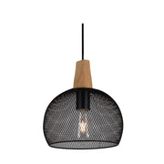 Namada Black Mesh and Wood Look Pendant Light - Lighting.co.za