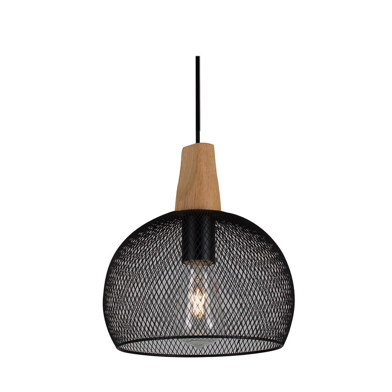 Namada Black Mesh and Wood Look Pendant Light - Lighting.co.za