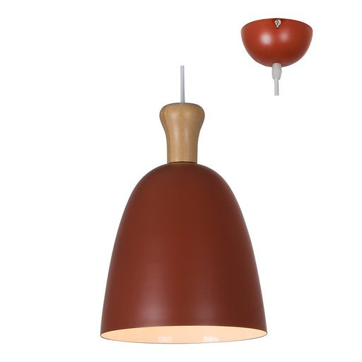 Baja Red and Wood Dome Pendant Light - Lighting.co.za