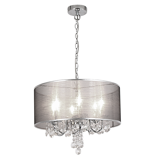 Amos Chrome and Crystal With Drum Shade Chandelier - Lighting.co.za