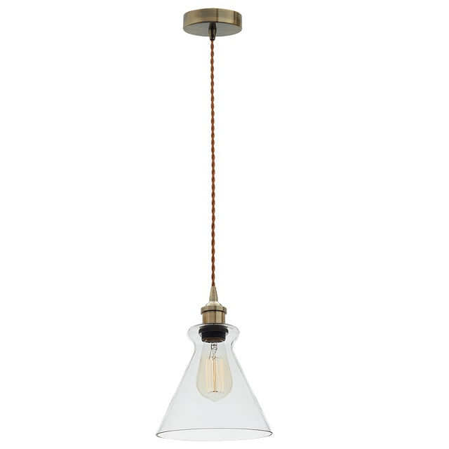 Solana Antique Brass And Clear Glass Funnel Pendant Light - Lighting.co.za