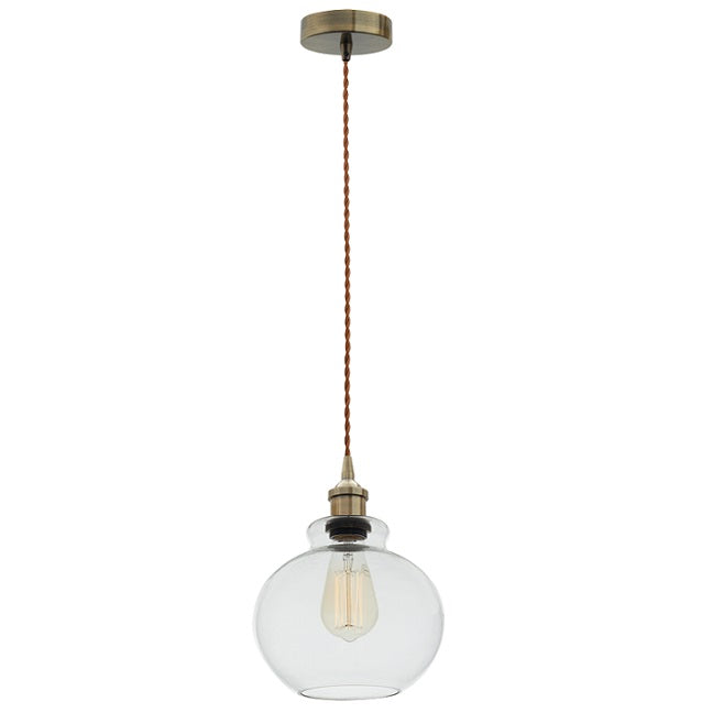Solana Round Clear Glass And Antique Brass Pendant Light - Lighting.co.za