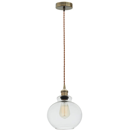 Solana Round Clear Glass And Antique Brass Pendant Light - Lighting.co.za