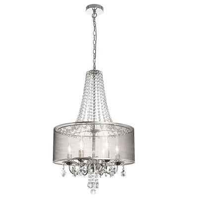 Adasha Chrome and Crystal With Drum Shade Chandelier - Lighting.co.za