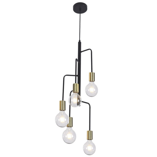 Kalma 3 | 5 Light Black And Brass Pendant Light - Lighting.co.za