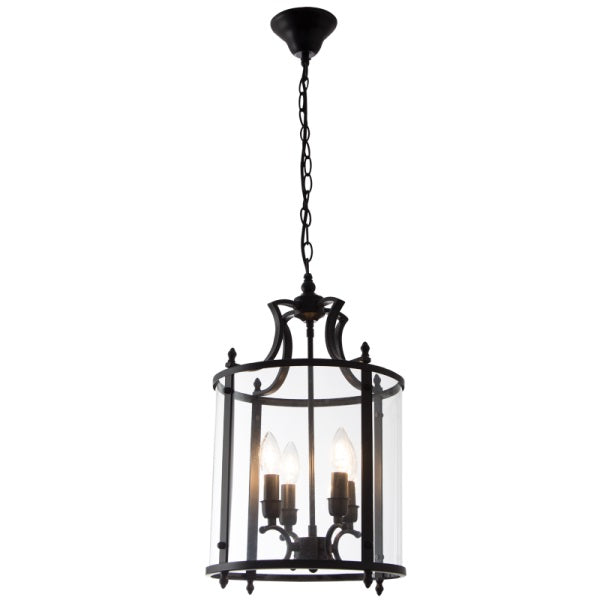 Clovelly 4 Light Black And Clear Glass Lantern Pendant Light - Lighting.co.za