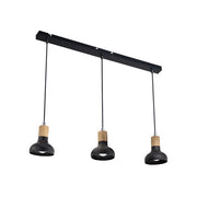 Loft Black Metal and Wood Finish 3L Pendant Light - Lighting.co.za
