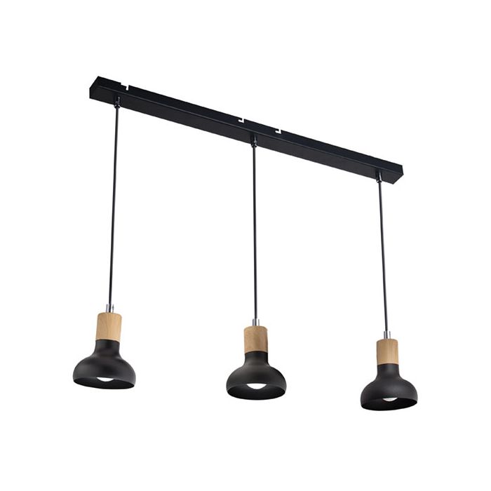 Loft Black Metal and Wood Finish 3L Pendant Light - Lighting.co.za