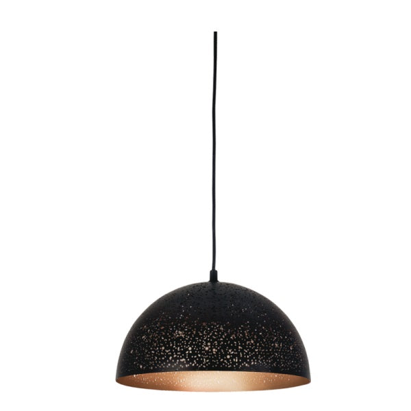 Terragona Small Dome Perforated Metal Black Gold Pendant Light - Lighting.co.za