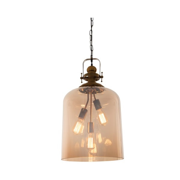 Faria Large Brass Look and Amber Glass Pendant Light - Lighting.co.za