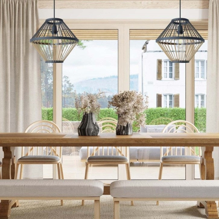 Amanzi Flair Black and Natural Rattan Bamboo Pendant Light - Lighting.co.za