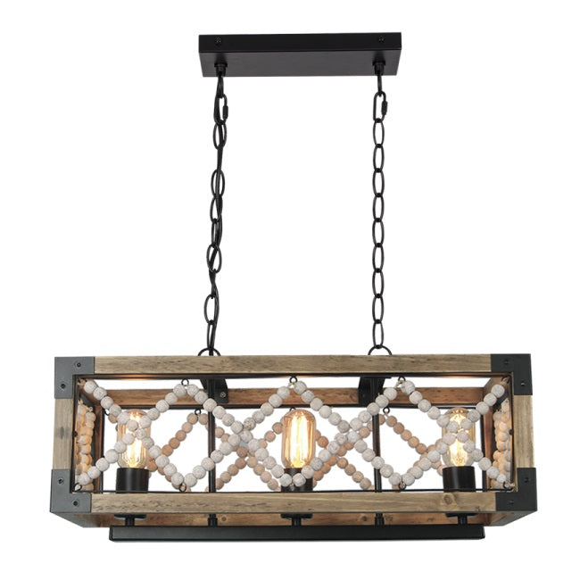 Farmhouse Wooden Bead Rectangular Shade Pendant - Lighting.co.za