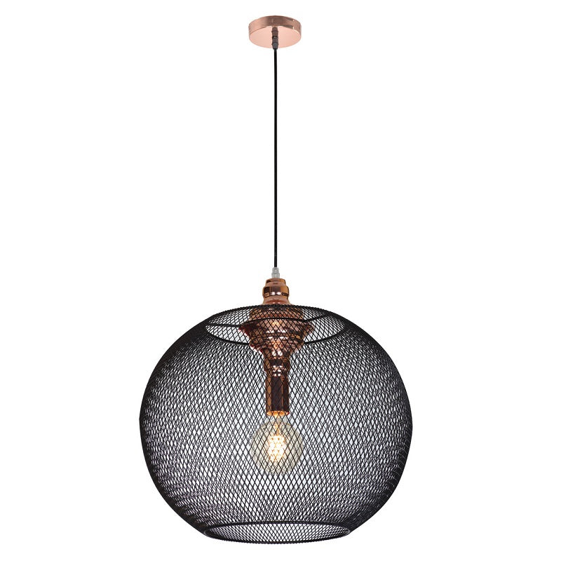 Casa Large Black and Copper Dome Mesh Pendant Light - Lighting.co.za