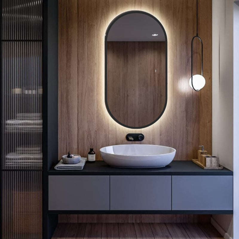 Pill LED Backlit Gold or Black Round Wall Mirror 4 Sizes - Lighting.co.za