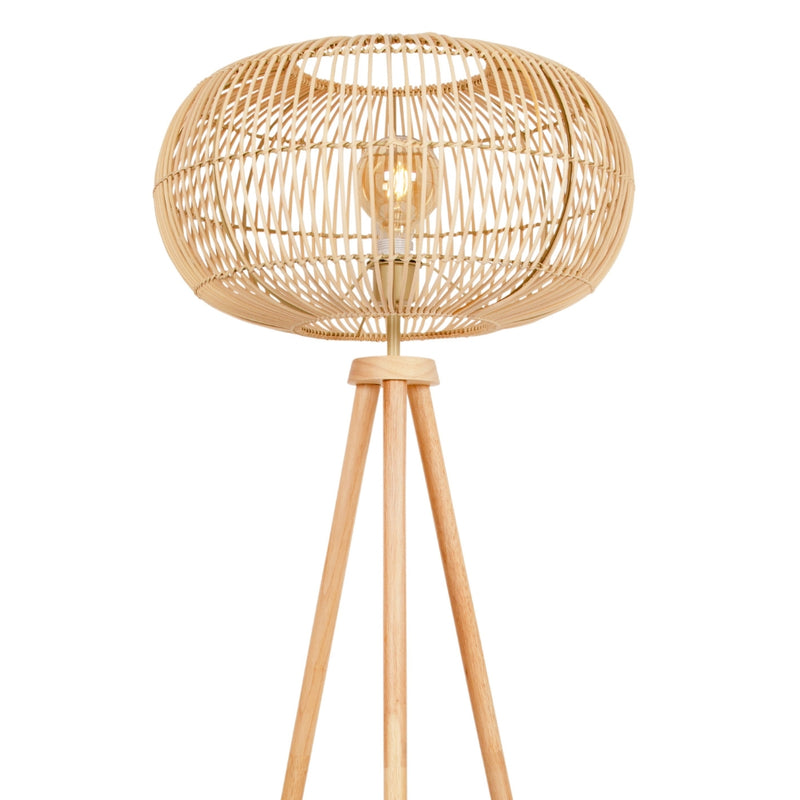 Marina Natural Woven Rattan Shade with Wood Tripod Floor Lamp - Lighting.co.za