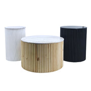 Vusi Cloud Round Slatted Coffee Table with Stone Top - Lighting.co.za