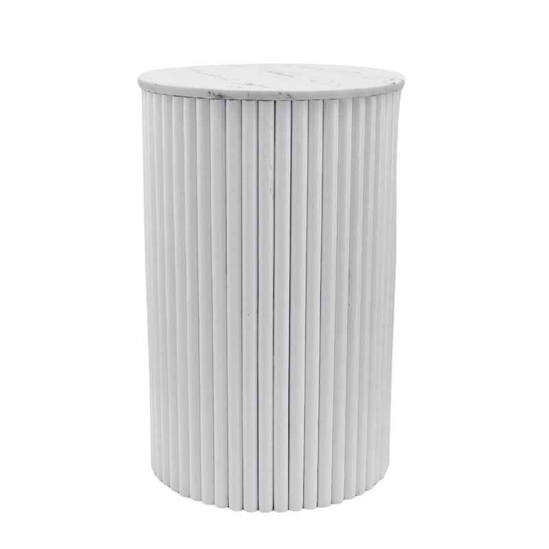 Vusi Cloud Round Slatted Side Table with Stone Top 2 Sizes - Lighting.co.za