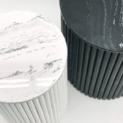 Vusi Cloud Round Slatted Side Table with Stone Top 2 Sizes - Lighting.co.za