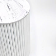 Vusi Cloud Round Slatted Side Table with Stone Top 2 Sizes - Lighting.co.za