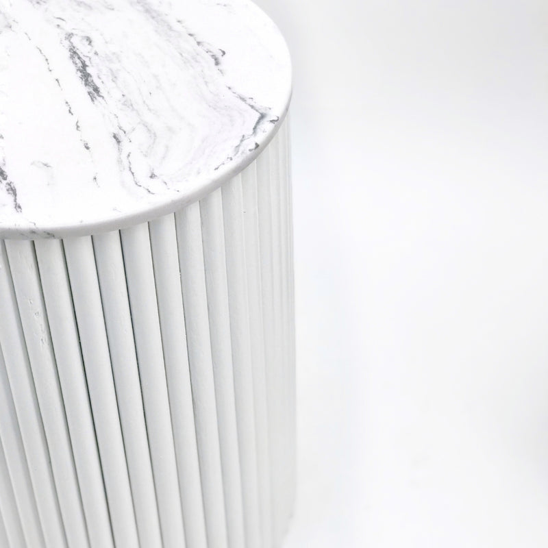 Vusi Cloud Round Slatted Side Table with Stone Top 2 Sizes - Lighting.co.za