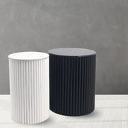 Vusi Cloud Round Slatted Side Table with Stone Top 2 Sizes - Lighting.co.za