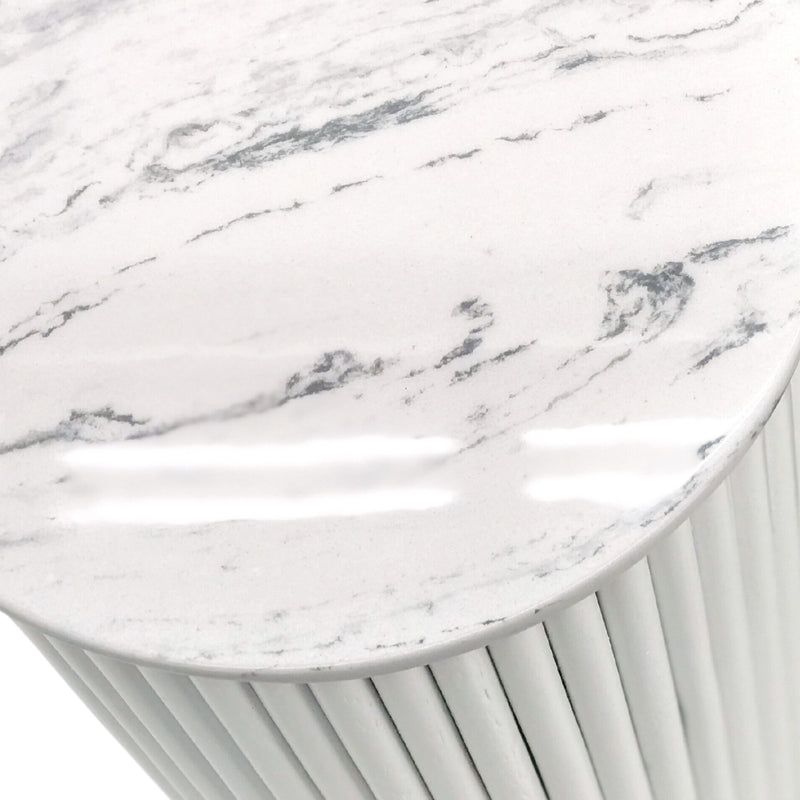 Vusi Cloud Round Slatted Side Table with Stone Top 2 Sizes - Lighting.co.za