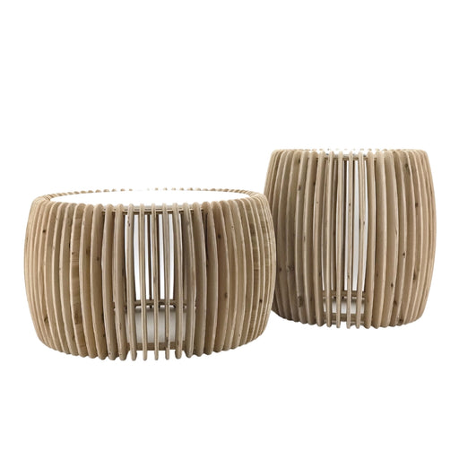 Zee Slatted Coffee or Side Table with Stone Top - Lighting.co.za