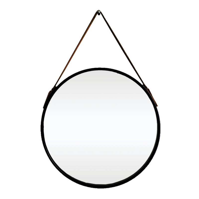 Castle Leather Strap Round Black Wall Mirror - Lighting.co.za