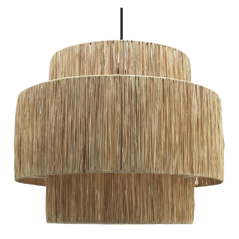 Thuli Double Drum Natural or Black Raffia Wrap Pendant Light - Lighting.co.za