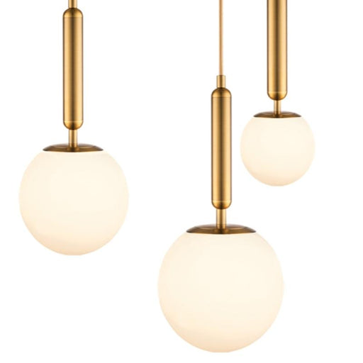 Milano 3 Light Slim Frosted White Glass and Antique Brass Pendant Light - Lighting.co.za