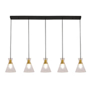 Alfresco 5 Light Clear Glass and Gold Linear Pendant Light - Lighting.co.za