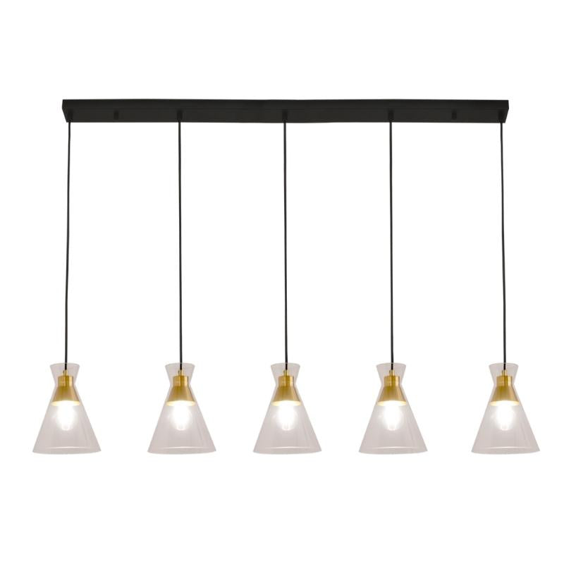 Alfresco 5 Light Clear Glass and Gold Linear Pendant Light - Lighting.co.za