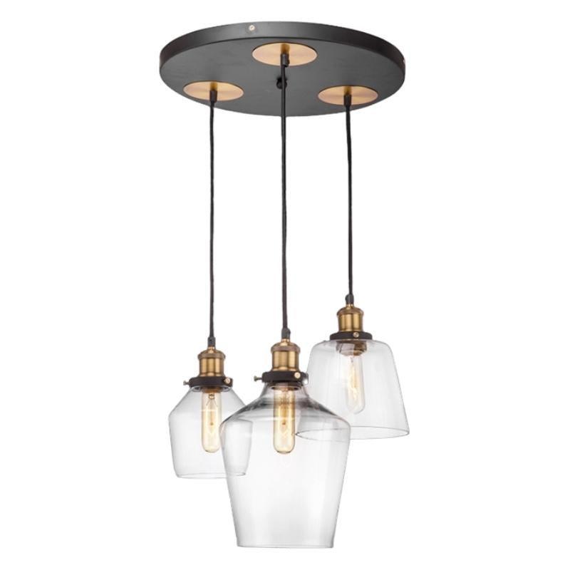 Hazel 3 Light Clear Glass And Antique Brass Cluster Pendant Light - Lighting.co.za