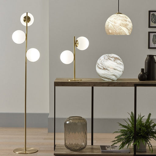 Pearl Brass and Frosted Glass 3 Light Floor Lamp - Lighting.co.za