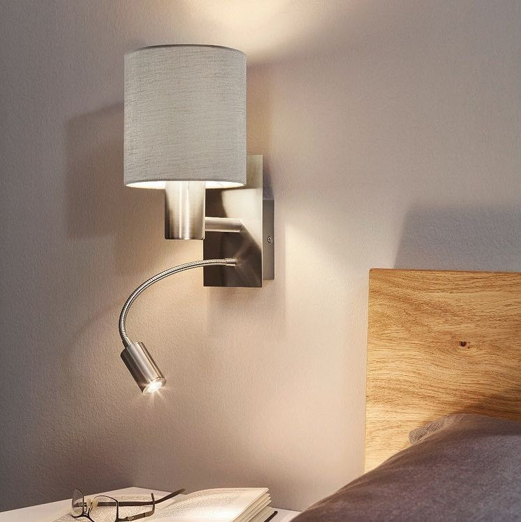 Pasteri Satin Chrome LED Bedside Reading Wall Light With Shade - Lighting.co.za