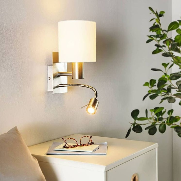 Pasteri Satin Chrome LED Bedside Reading Wall Light With Shade - Lighting.co.za