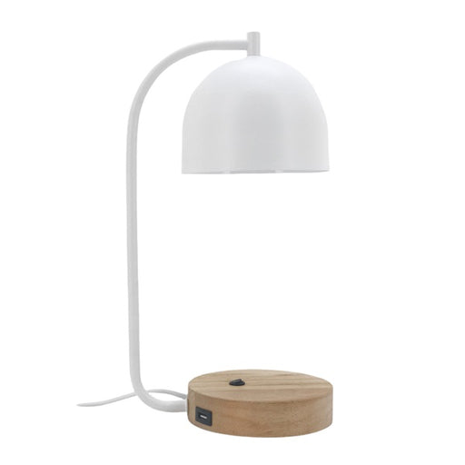 Bells White and Wood Desk Lamp with USB Charger - Lighting.co.za