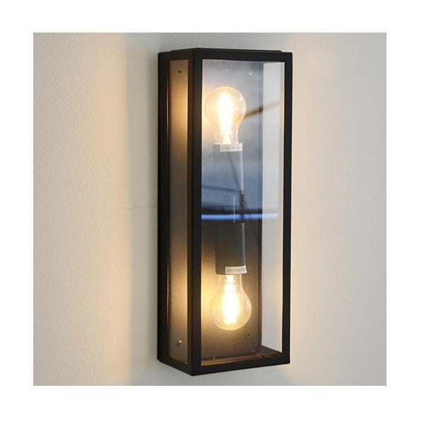 Rubik 2L Black and Clear Glass Spazio Outdoor Lantern Wall Light - Lighting.co.za