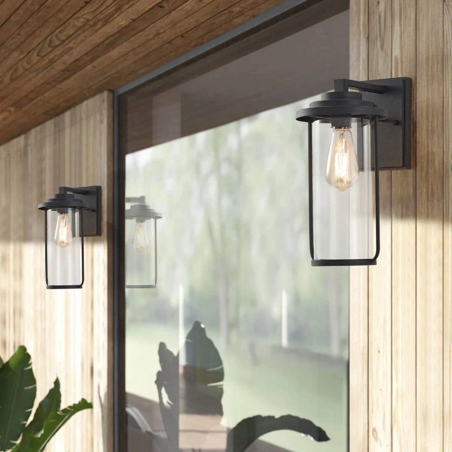 Cortez Outdoor Black and Clear Glass Lantern Wall Light — Lighting.co.za