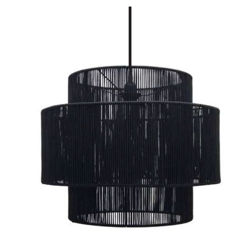 Thuli Double Drum Natural or Black Raffia Wrap Pendant Light - Lighting.co.za