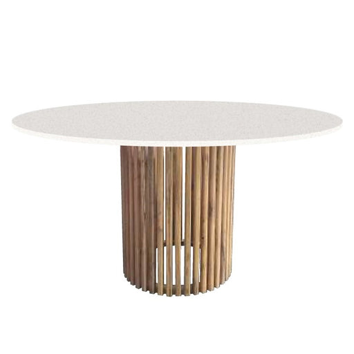 Senyati Natural Slatted Wood and Stone Top Dining Table - Lighting.co.za