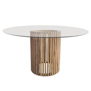 Senyati Natural Slatted Wood and Glass Dining Table - Lighting.co.za