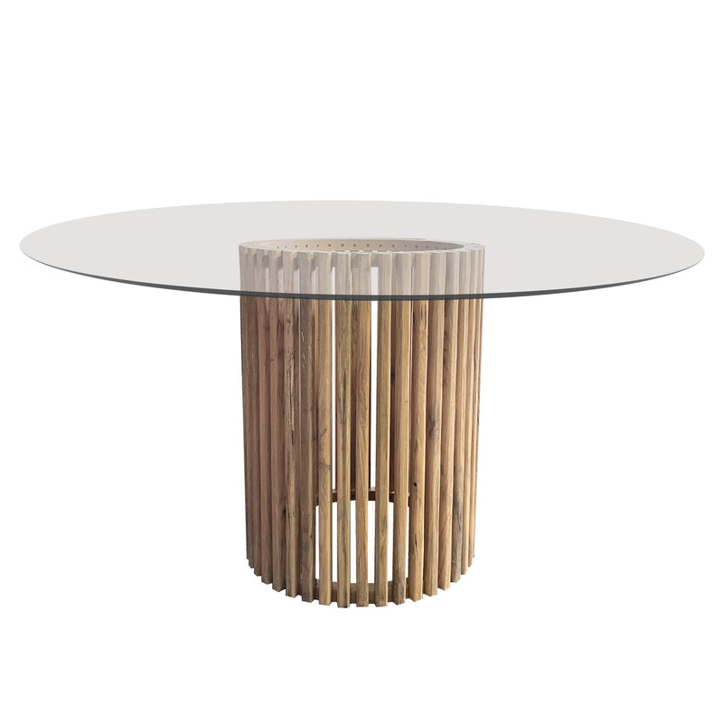 Senyati Natural Slatted Wood and Glass Dining Table - Lighting.co.za