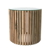 Sinyati Round Natural Pin Oak Slatted Side Table 2 Sizes - Lighting.co.za