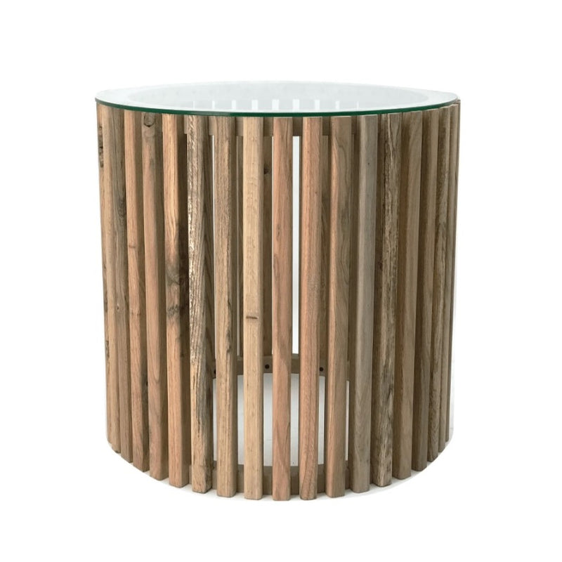Sinyati Round Natural Pin Oak Slatted Side Table 2 Sizes - Lighting.co.za