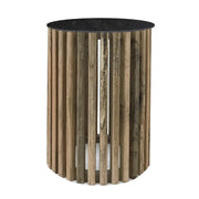 Sinyati Round Natural Pin Oak Slatted Side Table and Stone Top 2 Sizes - Lighting.co.za